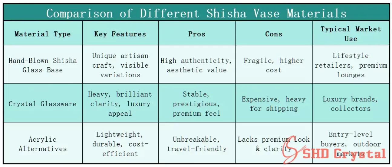 Comparison of Different Shisha Vase Materials